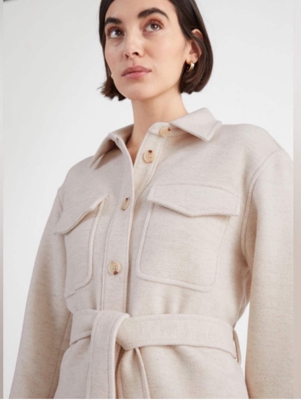 & Other Stories Paris Atelier Wool Blend Belted Shacket Jacket US 6 Beige Fall